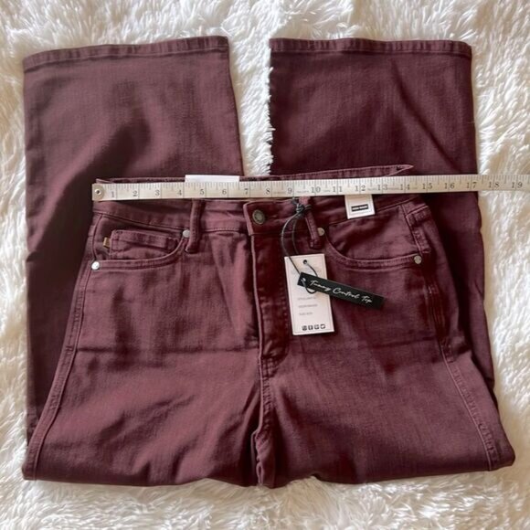 Judy Blue "Eva" Tummy Control Hi Waist Wide Leg Crop Burgundy Jeans 9/29 NWT - Picture 5 of 12